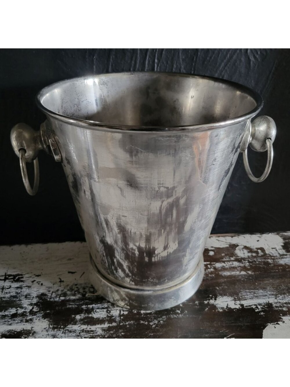 Sur La Table Champagne Bucket Weathered Silver-Toned Metal With Side Handles